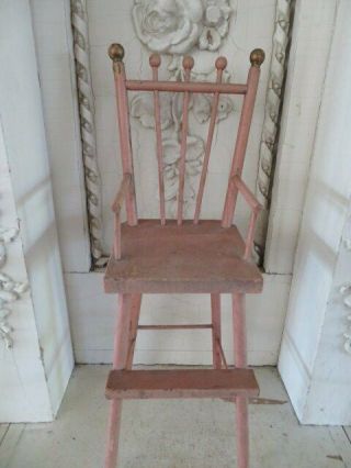 CHARMING Child ' s TOY Old Vintage PINK WOOD DOLL HIGH CHAIR Cute in a Vignette 2