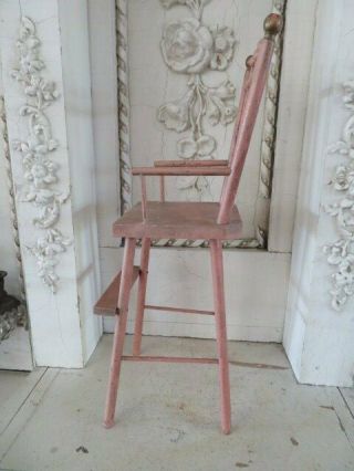 CHARMING Child ' s TOY Old Vintage PINK WOOD DOLL HIGH CHAIR Cute in a Vignette 3