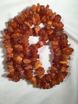 Antique Large Rough Raw Natural Butterscotch Amber Bead Necklace 37” 108g
