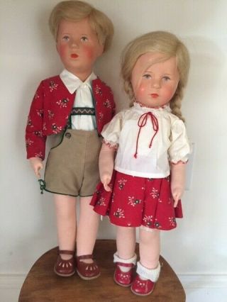 Rare Vintage Kathe Kruse Boy & Girl Dolls All In Boxes