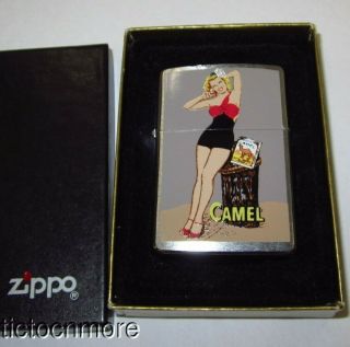 Retro Zippo Camel Cigarettes Blonde Pin - Up Girl Enamel Lighter &box 1997