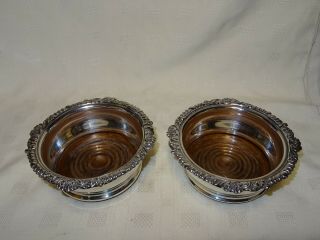 Vintage Silver Plated Wooden Based Wine Champagne Bottle Coasters