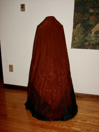 Antique Embroidered Silk Piano Shawl Canton Flower Brown