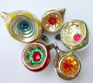 5 Antique Vintage Ussr Glass Russian Christmas Tree Ornaments Decoration Lantern