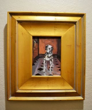Vintage Oil On Board Dalmation Dog Portrait In Gold Frame,  Signed