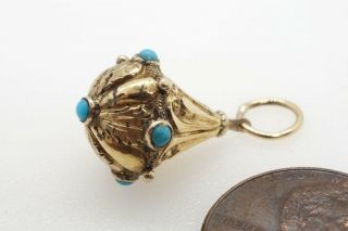 ANTIQUE VICTORIAN ENGLISH GOLD FILLED TURQUOISE CHARM / PENDANT c1870 2
