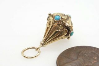 ANTIQUE VICTORIAN ENGLISH GOLD FILLED TURQUOISE CHARM / PENDANT c1870 3