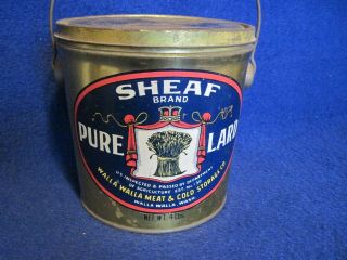 Vintage Sheaf Brand Pure Lard Tin 4 Lbs Walla Walla Wa
