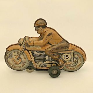 1950s Vintage Tin Toy Technofix No 15 Friction Racing Motorcycle Us Zone Germany