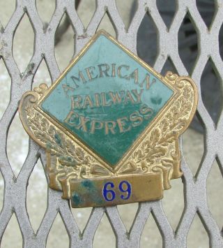 Vintage Antique American Railway Express Hat Badge No.  69 Bastian Bros Rochester