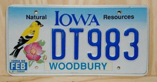 Iowa " Natural Resources " License Plate (goldfinch Bird)