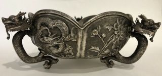 Antique Chinese Silver Export Dragon Bowl Hallmarked 353 Grams