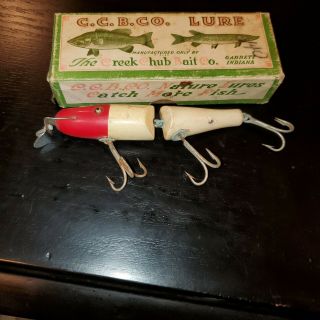 Vintage Creek Chub Pikie Minnow Fishing Lure Jointed Red & White In Stamped Box 2