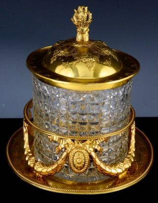 EXQUISITE c1880 VICTORIAN GOLD GILT EPNS & GLASS BISCUIT BARREL TEA CADDY JAR 2