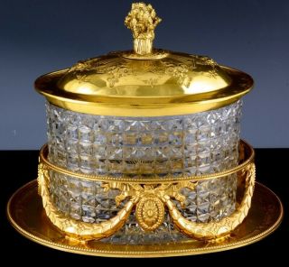EXQUISITE c1880 VICTORIAN GOLD GILT EPNS & GLASS BISCUIT BARREL TEA CADDY JAR 3