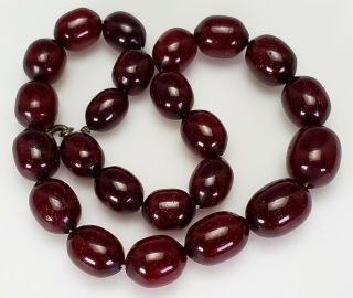 Antique Art - Deco Cherry Red Amber Bakelite Faturan Bead Necklace