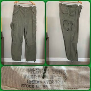 Vtg M - 1951 Us Army Field Trousers Medium Long Pants Cargo Military 50s Shell M51