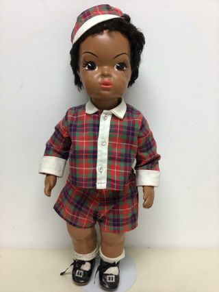 Vintage 16 " Hard Plastic Terri Lee Black Doll - Benji In Tagged Plaid Summer Suit