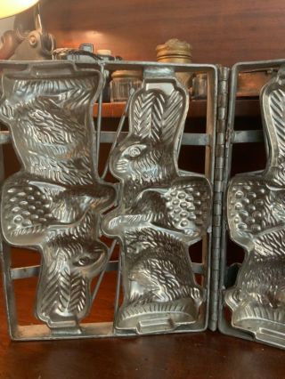 Rare Antique Chocolate Mold Large Rabbit Carrying Basket On Back Heavy Steel