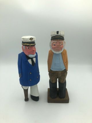 Vintage Wooden Hand Carved Sea Ship Captain Sailors Nautical Figurines 9 1/2”