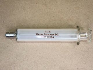 Vintage B - D Ace Becton Dickinson & Co 20cc Glass Hypodermic Syringe Metal Tip 2