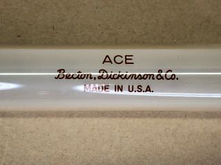 Vintage B - D Ace Becton Dickinson & Co 20cc Glass Hypodermic Syringe Metal Tip 3