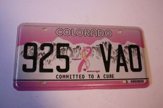 Colorado Committed To A Cure License Plate Breast Cancer Pink Ribbon