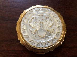 Vintage Stratton England Carved Doves Compact With Mirror