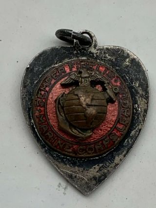 Vintage Wwii Us Marine Corps League Sterling Silver 925 Heart Pendant