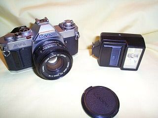 Vintage Canon Av - 1 35mm Film Camera And Vivitar Flash 125