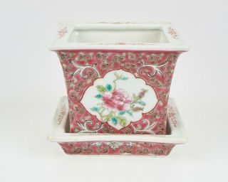 Vintage Chinese Famille Rose Porcelain Jardiniere And Stand
