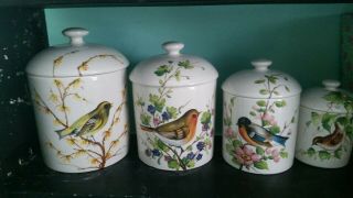 Vintage Italian Birds Pottery Ceramic Jar Canister W/ Lid Container Set Of 4
