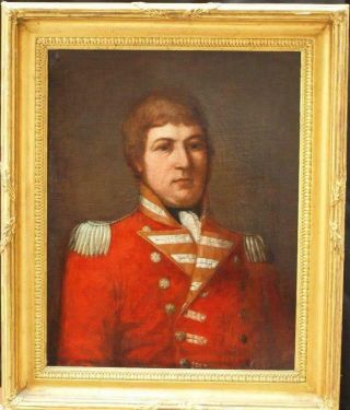 Early 19th Century Portrait Of Military Officer Gentleman Antique Oil Painting