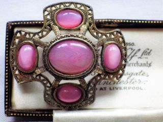 Vintage Signed Miracle Pink Opal Moonstone Brooch Pin Pendant Scottish Celtic
