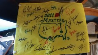 2011 Multi Signed Masters Flag - Tiger Woods,  Arnold Palmer,  Phil Mickelson,  More