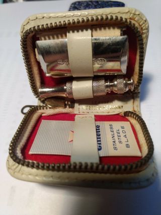 Vintage Gillette Miniature Travel Razor Kit; Leather Case; West Germany