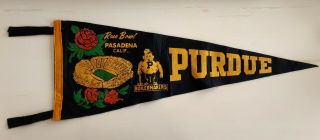 Vintage 1967 Purdue Boilermakers Rose Bowl Pennant - Pasadena,  Ca
