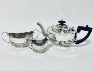 Quality Antique Solid Sterling Silver Bachelors Tea Set Teapot Sugar Milk 1902
