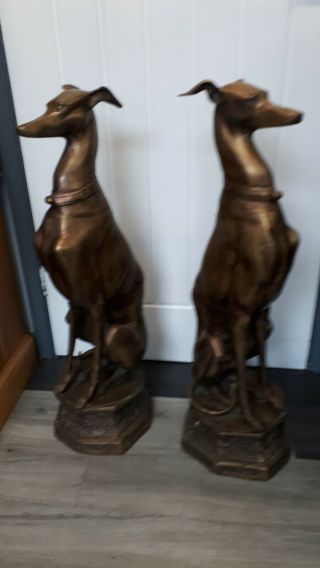 Pair Large 32 " Life Size Art Deco Brass Whippet Dogs Sculpture Figures 34 Kilo