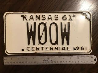 Vintage Rare 1961 Kansas Ham Radio License Plate Tag W0qw Centennial