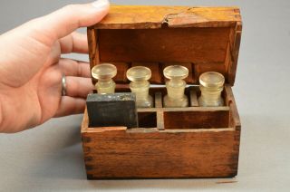 Authentic Antique 19th C.  Gold Miners Assay Testing Kit W/ Stone And Glass Vials