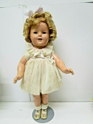 Vintage 18 " Ideal Composition Shirley Temple Doll In Tagged Cream Dress