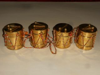 Set Of 4 Vintage Solid Brass Drums Music Instruments Christmas Ornaments