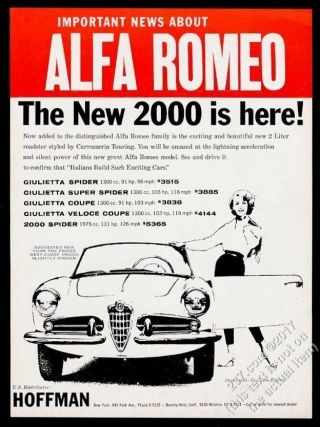 1960 Alfa Romeo 2000 Giulietta Spider Car Vintage Print Ad