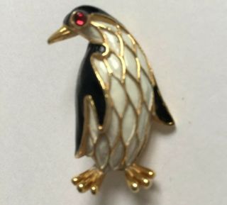 Adorable Vintage Crown Trifari Emperor Penguin Pin Brooch Enamel Rhinestone 1.  25