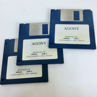 Vintage Agony Video Game For Commodore Amiga 3 Diskettes Ntsc North America