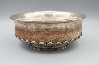 Antique Tibetan Or Mongolian Silver Mounted Burl Yak Milk Tea Bowl Cup – 5 1/2 "