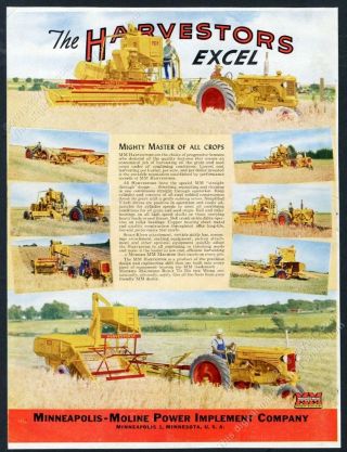 1947 Minneapolis Moline Farm Tractor Harvestor 8 Color Photo Vintage Print Ad
