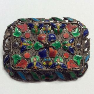 ANTIQUE CHINESE STERLING SILVER ENAMEL BROOCH BUTTERFLY FLOWER 19TH CTY SCROLL 2