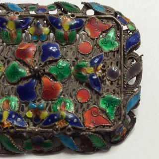 ANTIQUE CHINESE STERLING SILVER ENAMEL BROOCH BUTTERFLY FLOWER 19TH CTY SCROLL 3